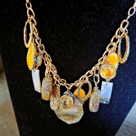 Multi Stone Stylish Boho Necklace on Gold Chain - Hand Crafted - NWOT - Picture 2 of 3